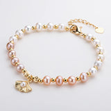 14K Filled Ginkgo Leaf Bracelet with Freshwater Pearl Charm - Birthday Jewelry