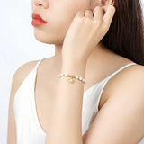 14K Filled Ginkgo Leaf Bracelet with Freshwater Pearl Charm - Birthday Jewelry