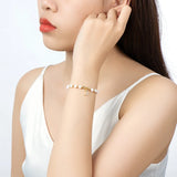 14K Filled Moon Charm Bracelet for Women with Natural Freshwater Pearls