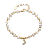 14K Filled Moon Charm Bracelet for Women with Natural Freshwater Pearls