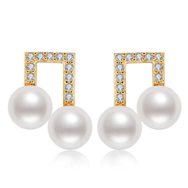 Musical Note Pearl Stud Earrings 6-6.5mm Fine Jewelry