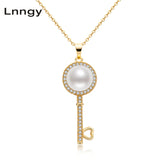Vintage Skeleton Key Necklace 14K Filled 9.5-10mm Natural Pearl Women Jewelry