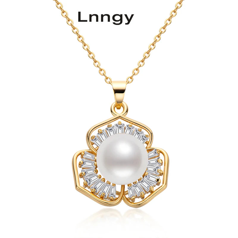 14K Filled Necklace 9.5-10mm Freshwater Pearl Flower Necklace Women Jewelry
