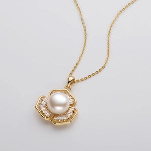 14K Filled Necklace 9.5-10mm Freshwater Pearl Flower Necklace Women Jewelry