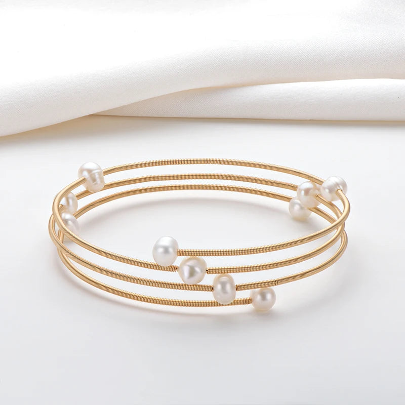 14K Filled Pearl Bangle Flower 5-7mm Natural Freshwater Pearl Bangle