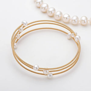 14K Filled Pearl Bangle Flower 5-7mm Natural Freshwater Pearl Bangle