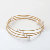 14K Filled Pearl Bangle Flower 5-7mm Natural Freshwater Pearl Bangle