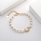 14K Pearl Bracelet Moon Charm Women Anniversary Jewelry