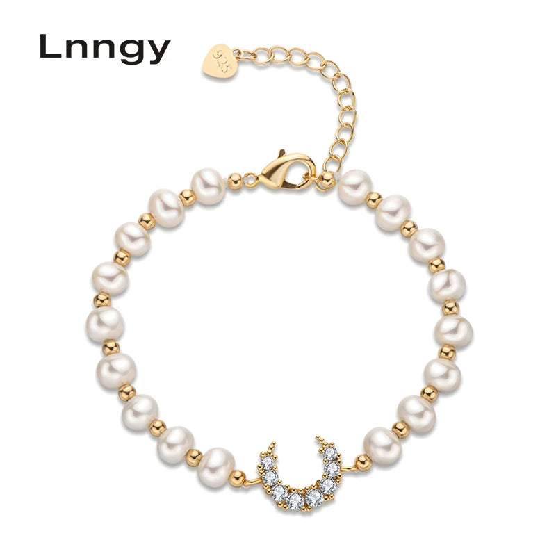 14K Pearl Bracelet Moon Charm Women Anniversary Jewelry