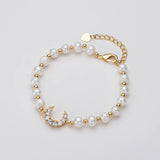 14K Pearl Bracelet Moon Charm Women Anniversary Jewelry