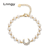 14K Pearl Bracelet Moon Charm Women Anniversary Jewelry