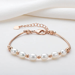 14K Filled Pearl Bracelet 6-7mm Freshwater Pearl Rose Chain Bracelet