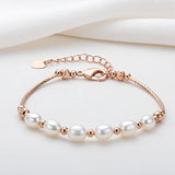 14K Filled Pearl Bracelet 6-7mm Freshwater Pearl Rose Chain Bracelet