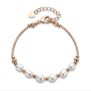 14K Filled Pearl Bracelet 6-7mm Freshwater Pearl Rose Chain Bracelet