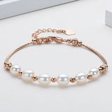 14K Filled Pearl Bracelet 6-7mm Freshwater Pearl Rose Chain Bracelet