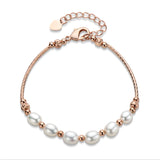 14K Filled Pearl Bracelet 6-7mm Freshwater Pearl Rose Chain Bracelet