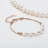 14K Filled Pearl Bracelet 6-7mm Freshwater Pearl Rose Chain Bracelet