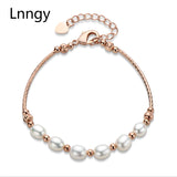 14K Filled Pearl Bracelet 6-7mm Freshwater Pearl Rose Chain Bracelet