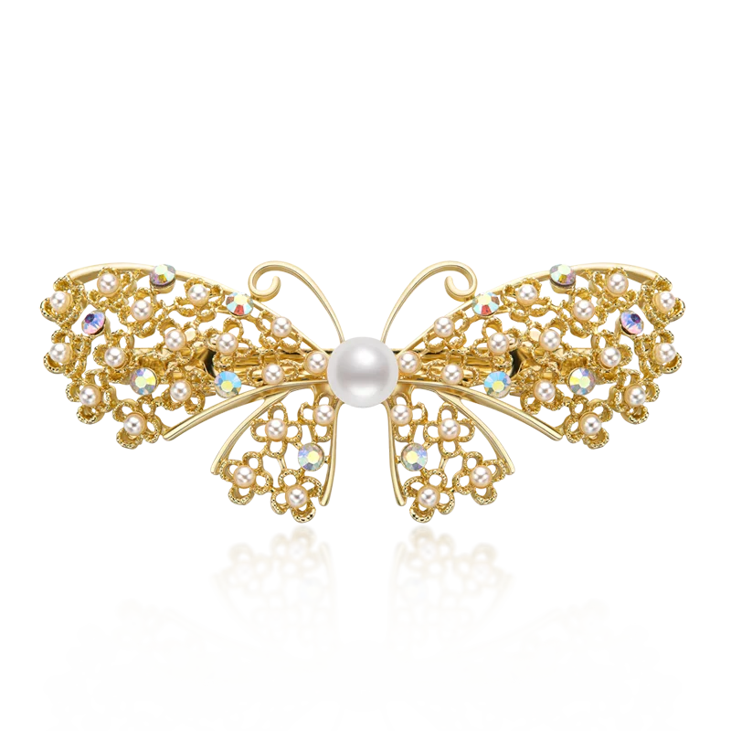 14K Filled Pearl Butterfly Hair Clips 8.5-9mm Freshwater Pearls Hair Clips
