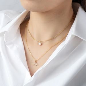 14K Filled Pearl Fishtail Necklace 5.5-6mm Natural Freshwater Pearl 36m