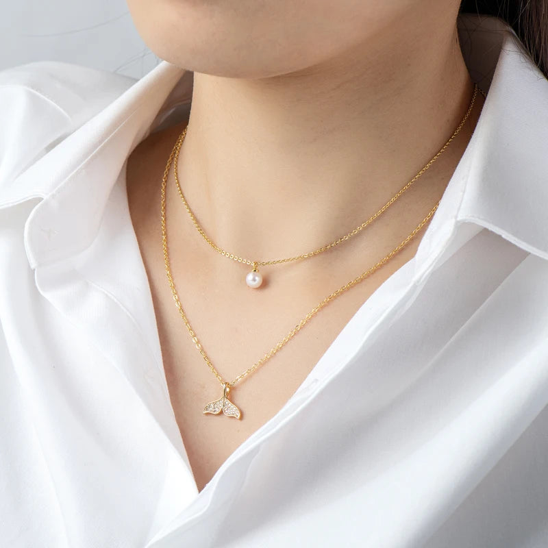 14K Filled Pearl Fishtail Necklace 5.5-6mm Natural Freshwater Pearl 36m