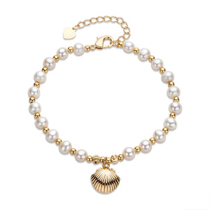 14K Filled Shell Pendant Bracelet with Natural Freshwater Pearls