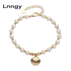 14K Filled Shell Pendant Bracelet with Natural Freshwater Pearls