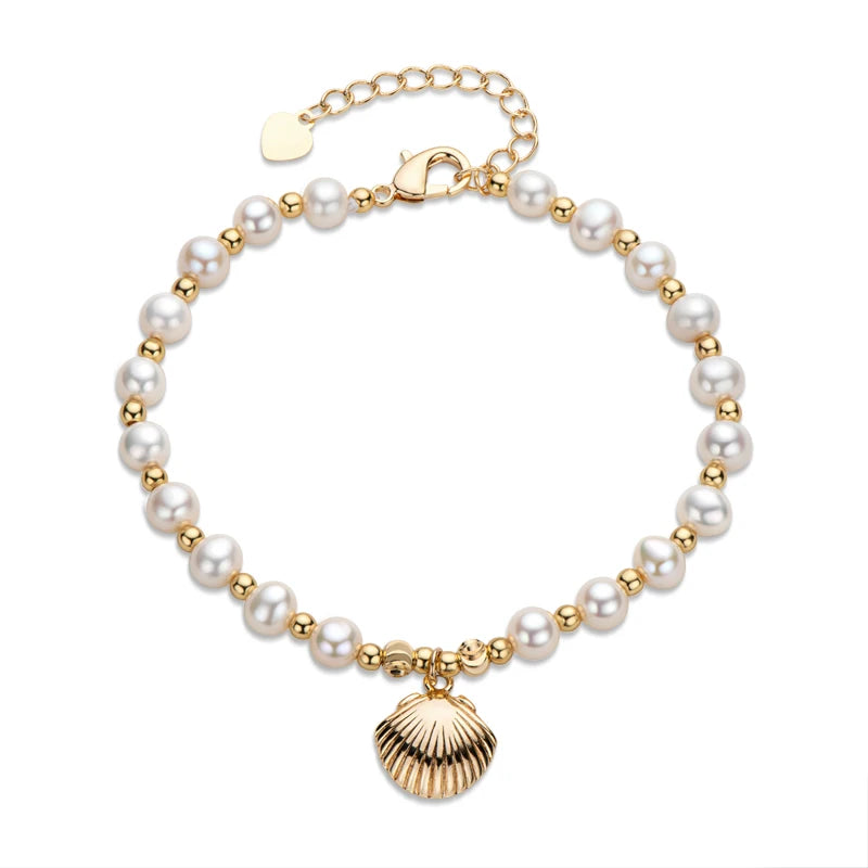 14K Filled Shell Pendant Bracelet with Natural Freshwater Pearls