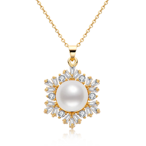 Snowflake Pearl Pendant Necklace, 14K Filled Chain