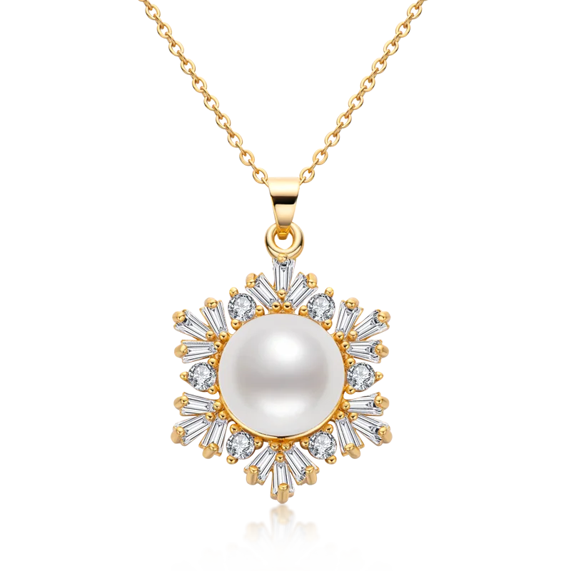 Snowflake Pearl Pendant Necklace, 14K Filled Chain