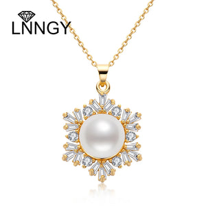 Snowflake Pearl Pendant Necklace, 14K Filled Chain