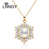 Snowflake Pearl Pendant Necklace, 14K Filled Chain