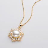 Snowflake Pearl Pendant Necklace, 14K Filled Chain