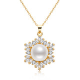 Snowflake Pearl Pendant Necklace, 14K Filled Chain