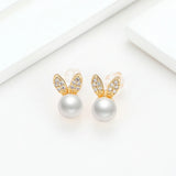 14K Filled Pearl Bunny Stud Earrings Women Party Jewelry