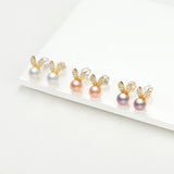 14K Filled Pearl Bunny Stud Earrings Women Party Jewelry