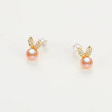 14K Filled Pearl Bunny Stud Earrings Women Party Jewelry
