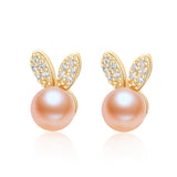 14K Filled Pearl Bunny Stud Earrings Women Party Jewelry