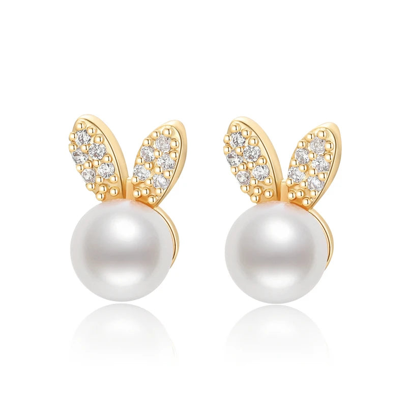 14K Filled Pearl Bunny Stud Earrings Women Party Jewelry