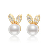 14K Filled Pearl Bunny Stud Earrings Women Party Jewelry