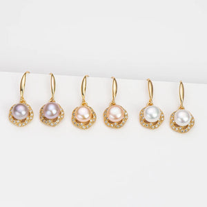 14K Filled Stud Earrings Natural Freshwater Pearl Flower Drop Earrings