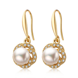 14K Filled Stud Earrings Natural Freshwater Pearl Flower Drop Earrings