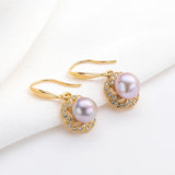14K Filled Stud Earrings Natural Freshwater Pearl Flower Drop Earrings