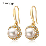 14K Filled Stud Earrings Natural Freshwater Pearl Flower Drop Earrings