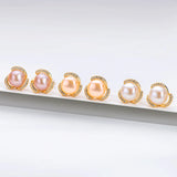 14K Filled Stud Earrings Freshwater Pearl Flower Earrings Women