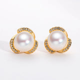 14K Filled Stud Earrings Freshwater Pearl Flower Earrings Women