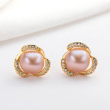 14K Filled Stud Earrings Freshwater Pearl Flower Earrings Women
