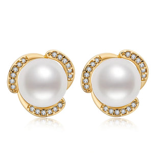 14K Filled Stud Earrings Freshwater Pearl Flower Earrings Women