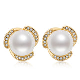 14K Filled Stud Earrings Freshwater Pearl Flower Earrings Women
