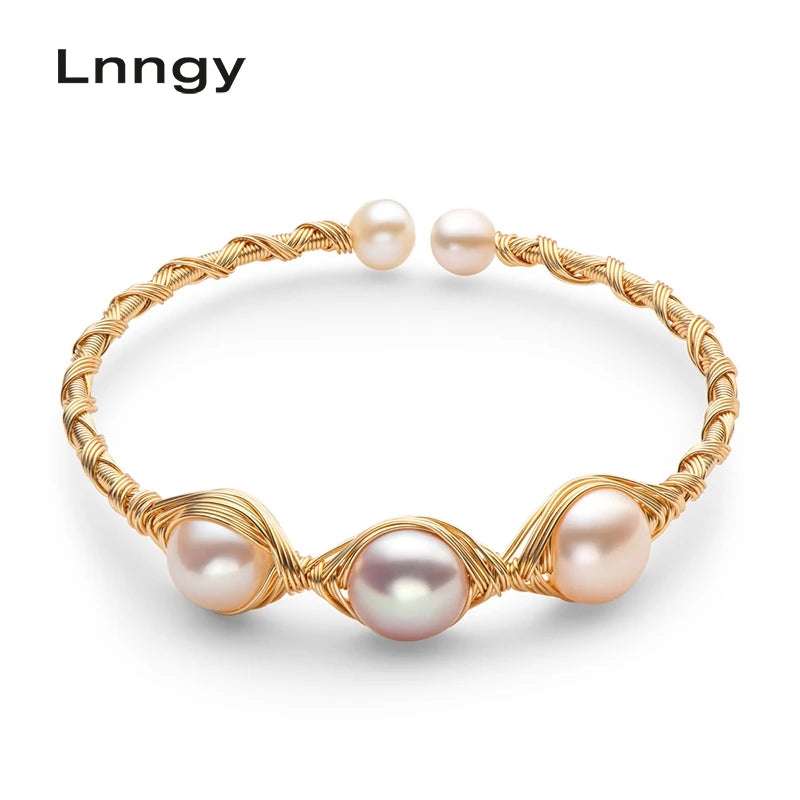 14K Filled Pearl Twisted Bracelet 10-10.5mm Cultured Freshwater Bangle